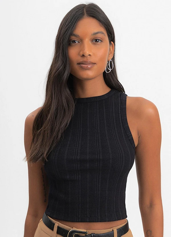 Essendi - Blusa Cropped Feminina Canelada Preto