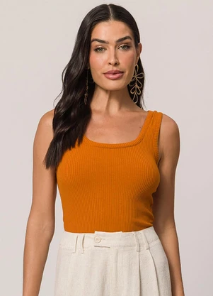 Doce Trama - Blusa de Alça em Ribana Laranja - DOCE TRAMA