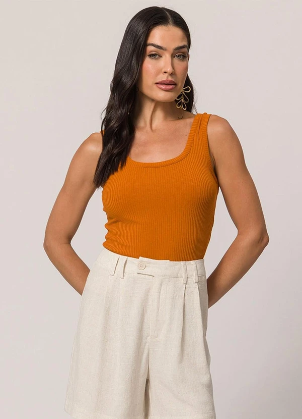 Doce Trama - Blusa de Alça em Ribana Laranja 5