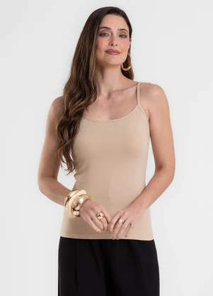 Rovitex - Blusa de Alça Feminina Justa em Cotton Bege - ROVITEX