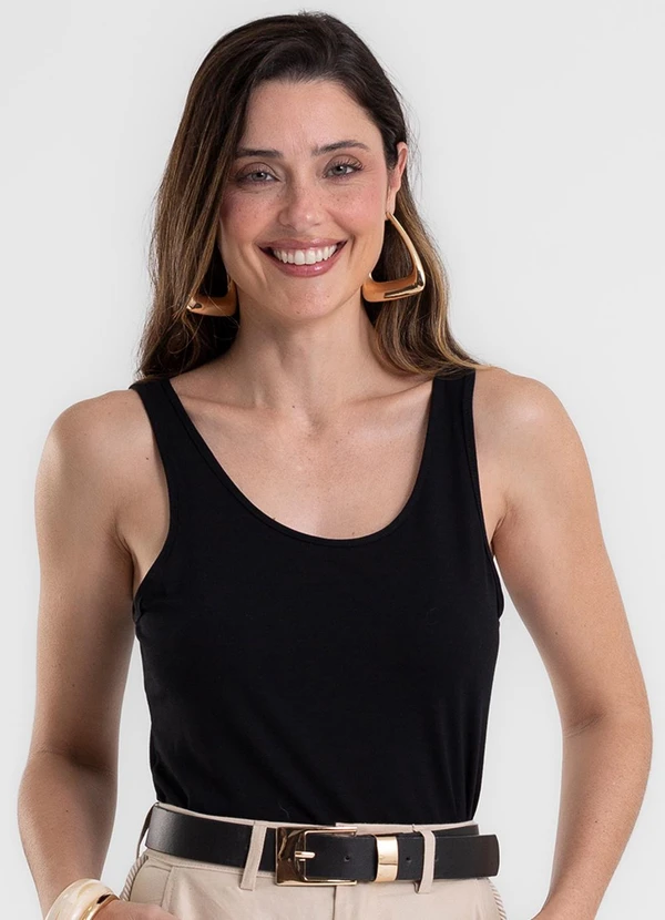Rovitex - Blusa de Alça Feminina Justa em Cotton Preto