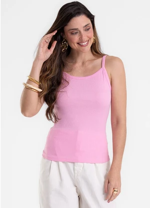 Rovitex - Blusa de Alça Feminina Justa em Ribana Rosa - ROVITEX