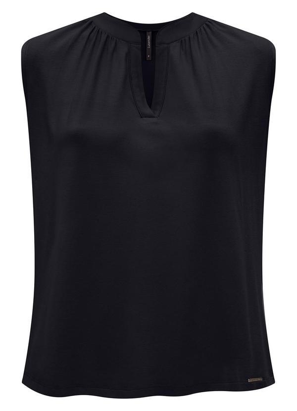 Lunender - Blusa Decote V Gola Drapeada Malha Viscose Preto