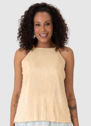 Malwee - Blusa Dourada Ampla Plissada - MALWEE