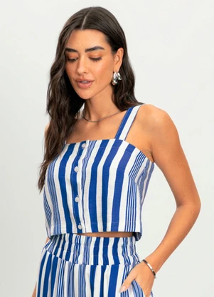 Essendi - Blusa Feminina Alfaiataria Listrada Azul - ESSENDI