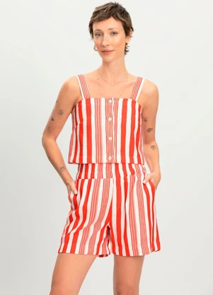 Essendi - Blusa Feminina Alfaiataria Listrada Vermelho - ESSENDI