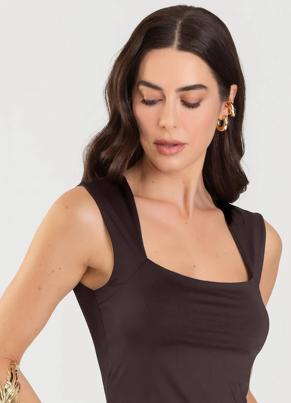 Dianna - Blusa Feminina com Decote Quadrado Marrom 3