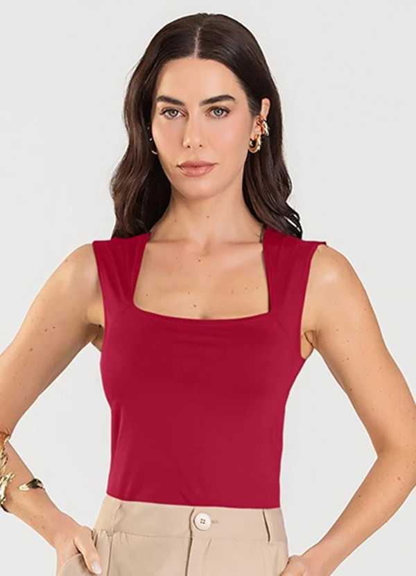 Dianna - Blusa Feminina com Decote Quadrado Vermelho