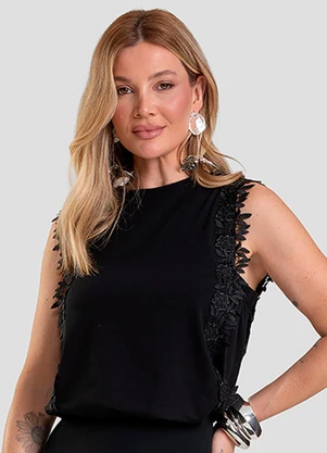 Dianna - Blusa Feminina com Renda Guipir Preto - DIANNA