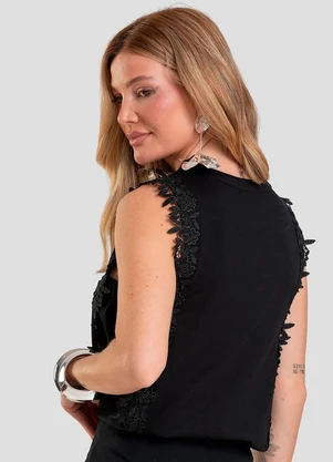 Dianna - Blusa Feminina com Renda Guipir Preto - DIANNA