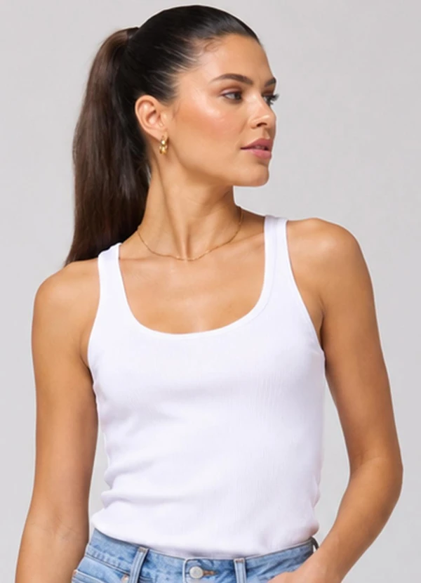 Infinita Cor - Blusa Feminina de Alça em Ribana Branco