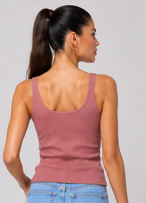 Infinita Cor - Blusa Feminina de Alça em Ribana Rosa - INFINITA COR