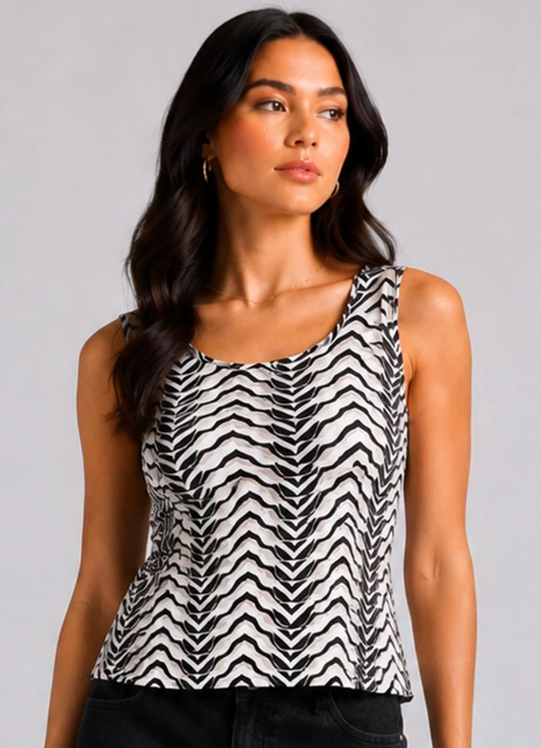 Infinita Cor - Blusa Feminina de Alça Estampada Bege