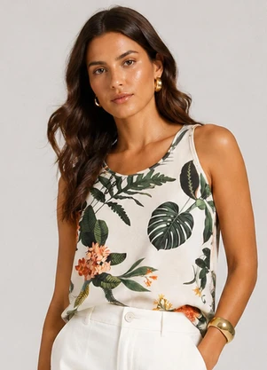 Infinita Cor - Blusa Feminina de Alça Estampada Bege - INFINITA COR