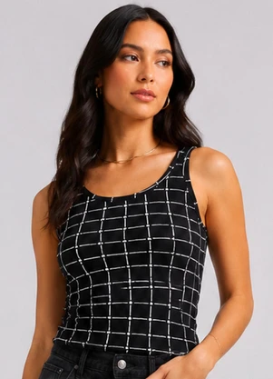Infinita Cor - Blusa Feminina de Alça Estampada Preto - INFINITA COR