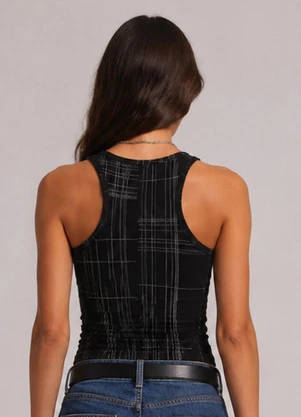 Infinita Cor - Blusa Feminina de Alça Estampada Preto - INFINITA COR