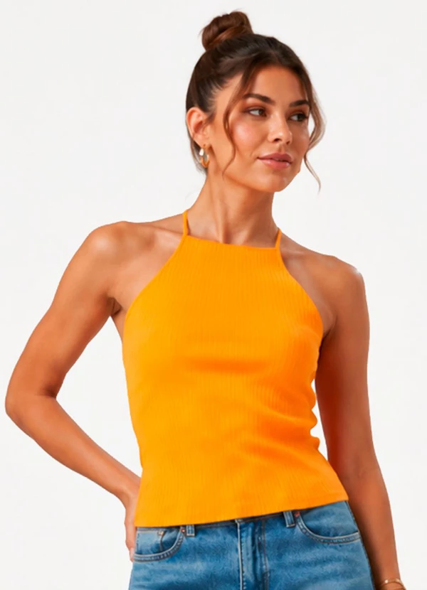 Infinita Cor - Blusa Feminina de Alça Ribana Canelada Amarelo