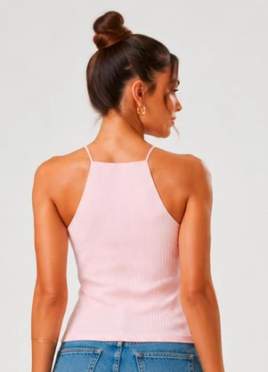 Infinita Cor - Blusa Feminina de Alça Ribana Canelada Rosa - INFINITA COR
