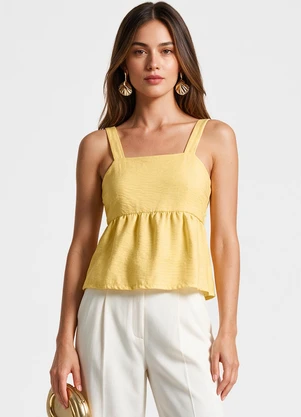 Dianna - Blusa Feminina  em Tecido Poli Linho Amarelo - DIANNA