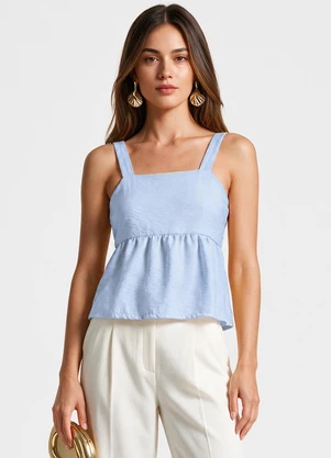 Dianna - Blusa Feminina  em Tecido Poli Linho Azul - DIANNA