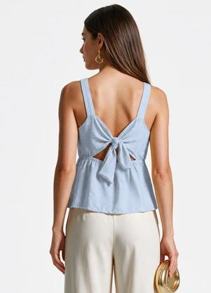 Dianna - Blusa Feminina  em Tecido Poli Linho Azul - DIANNA