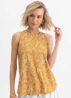 Essendi - Blusa Feminina Floral em Viscose Amarelo - ESSENDI