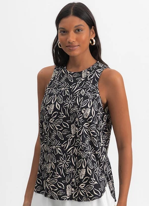 Essendi - Blusa Feminina Floral em Viscose Preto - ESSENDI