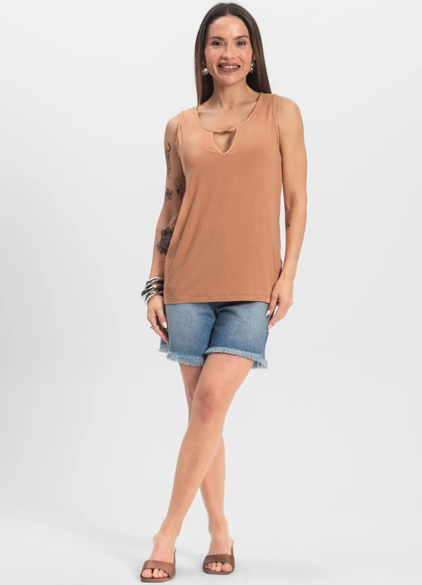 Infinita Cor - Blusa Feminina Lisa Marrom 3