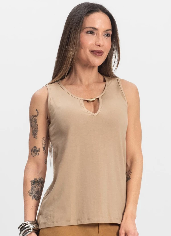 Infinita Cor - Blusa Feminina Lisa Bege
