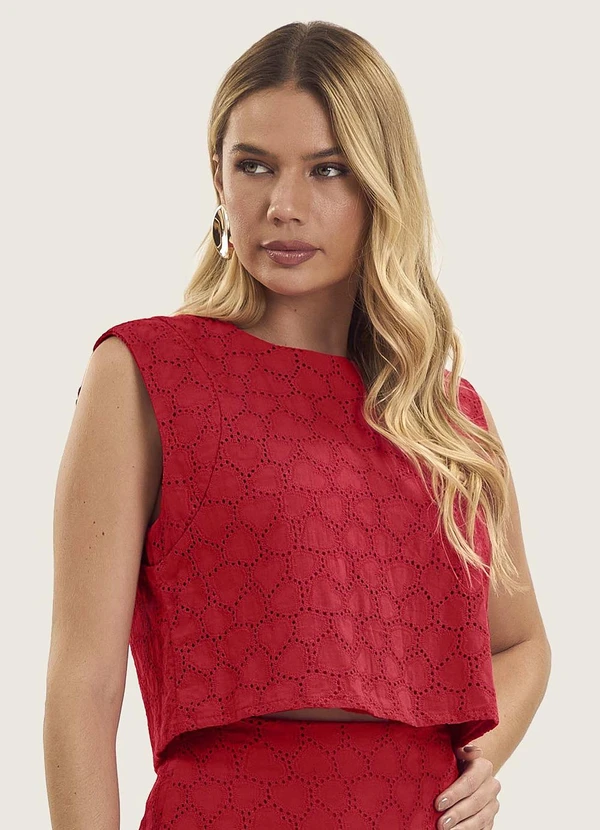 Endless - Blusa Feminina Manga Curta em Laise Vermelho