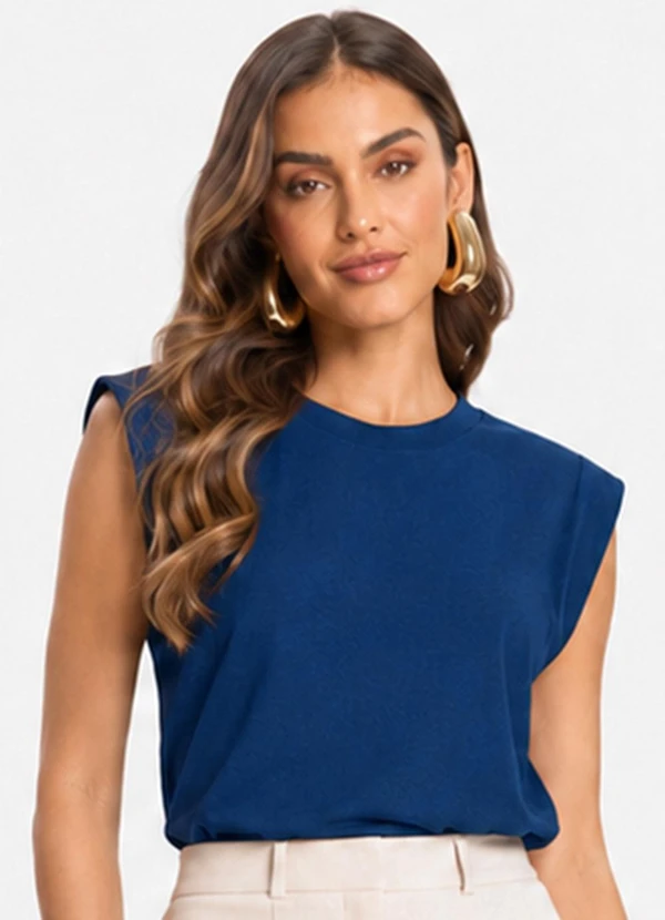 Infinita Cor - Blusa Feminina Manga Curta em Malha Visco Azul