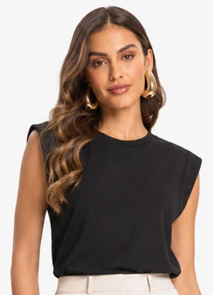 Infinita Cor - Blusa Feminina Manga Curta em Malha Visco Preto - INFINITA COR