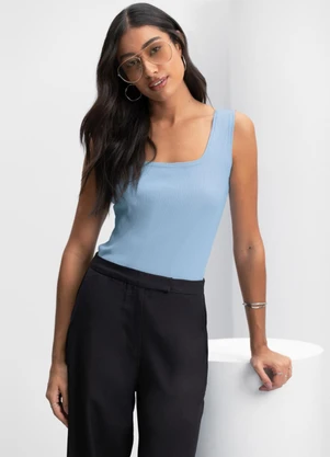 Essendi - Blusa Feminina Regata Canelada Azul - ESSENDI