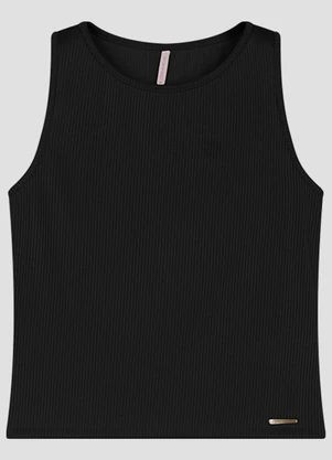 Cereja Rosa - Blusa Feminina Regata Canelado Relevo Preto - CEREJA ROSA