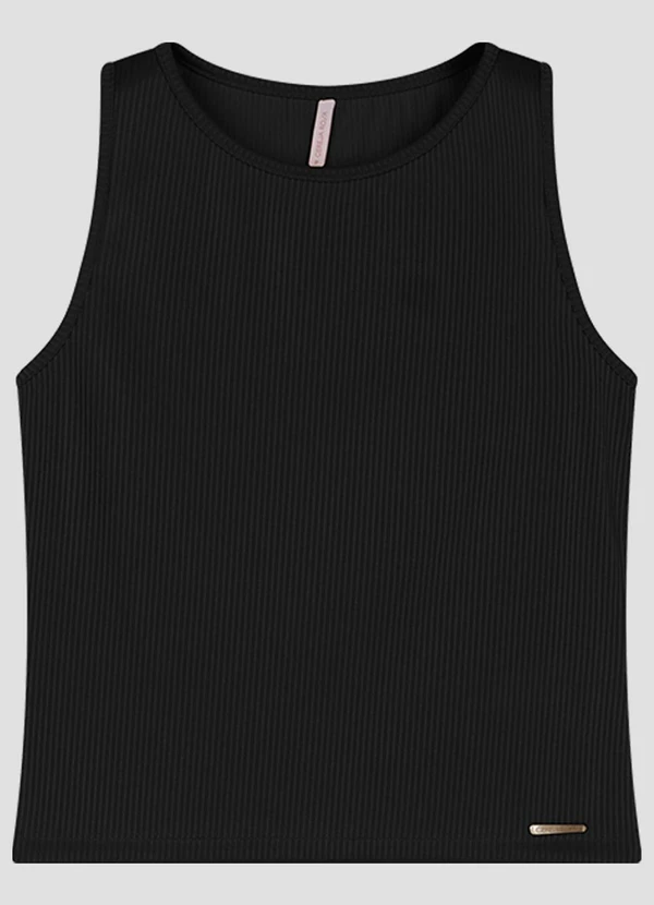Cereja Rosa - Blusa Feminina Regata Canelado Relevo Preto