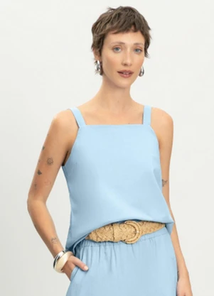 Essendi - Blusa Feminina Regata em Linho Azul - ESSENDI