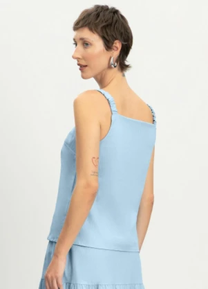 Essendi - Blusa Feminina Regata em Linho Azul - ESSENDI