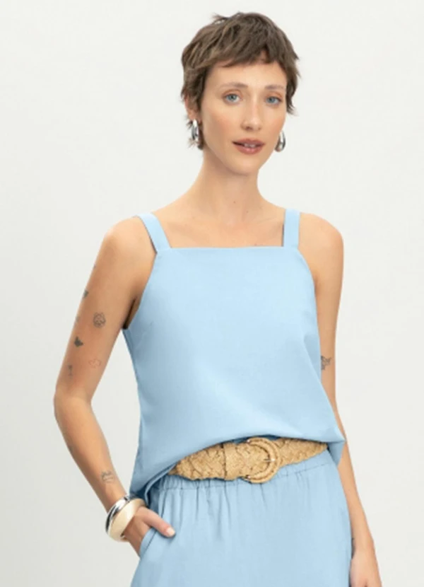 Essendi - Blusa Feminina Regata em Linho Azul