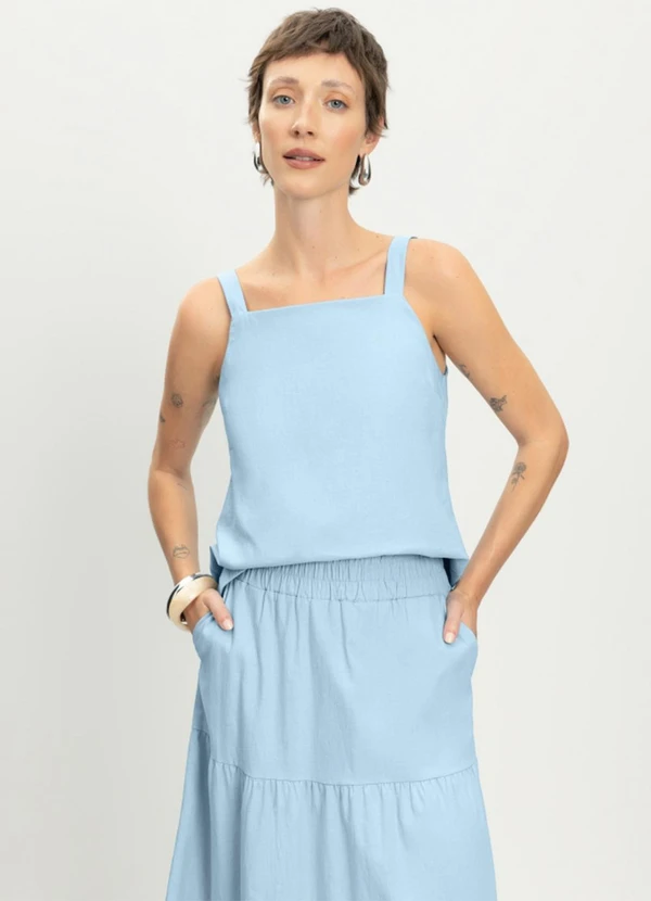 Essendi - Blusa Feminina Regata em Linho Azul 5