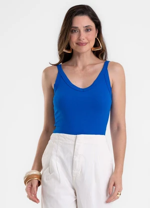 Rovitex - Blusa Feminina Ribana Canelada de Viscose Azul - ROVITEX