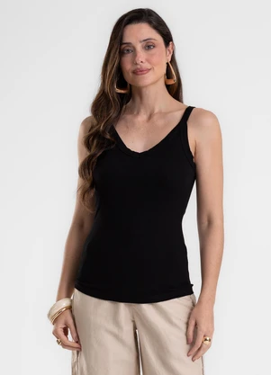 Rovitex - Blusa Feminina Ribana Canelada de Viscose Preto - ROVITEX