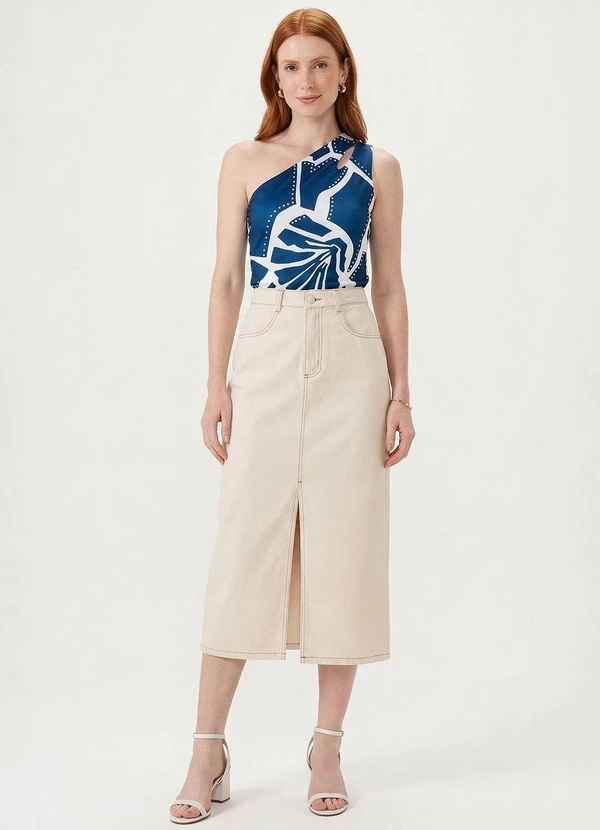 Marialícia - Blusa Feminina um Ombro Só com Gota Azul 2