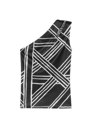 Marialícia - Blusa Feminina um Ombro Só com Gota Preto - MARIALÍCIA