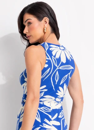 Quintess - Blusa Floral Azul em Canelado - QUINTESS