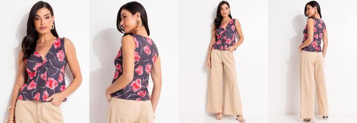 Blusa Floral Marrom em Malha Fria