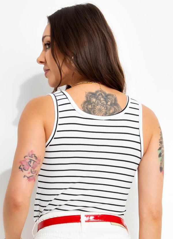 Bimini - Blusa Listrado Branco e Preto em Canelada 2