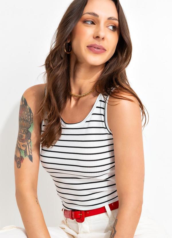 Bimini - Blusa Listrado Branco e Preto em Canelada 6