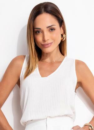 Blusa (Listrado Off White) em Viscose Plana