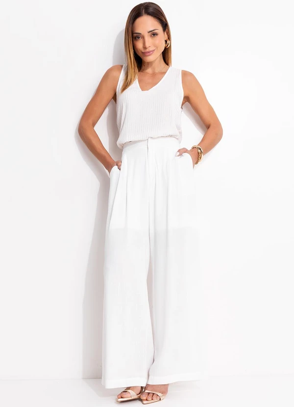 Quintess - Blusa Listrado Off White em Viscose Plana 3