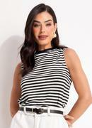 Blusa Listrado Preto e Branco em Meia Malha